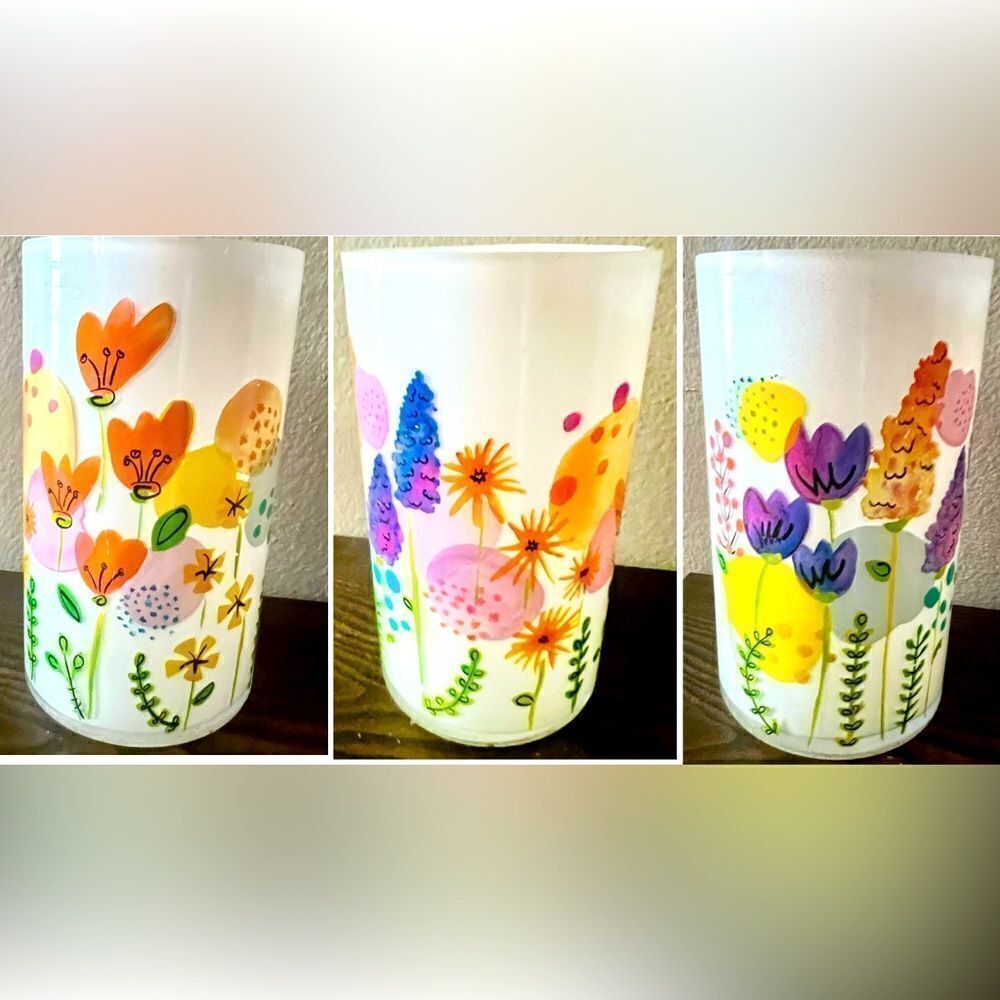 Pro Flowers Vase White Glass with Colorful Sring Flowers Large 8”